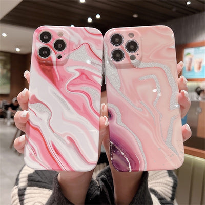 New Arrival Glittecartoone Phone Case Wwaterproofgradient Phone Marble Case Pro Max Soft TPU 13 14 Flat for Iphone 11 12 PC ITOP