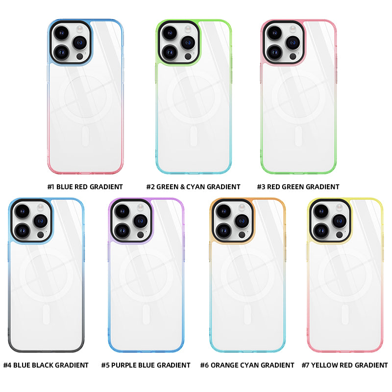 Luxury Magnetic Wireless Charging case clear acrylic tpu hybrid Gradient Color case for iphone 14 pro