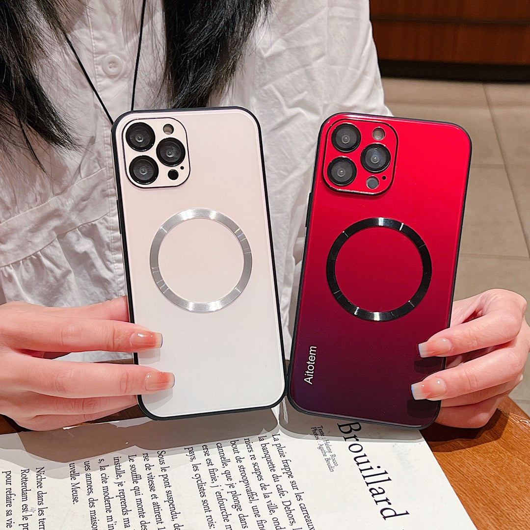 Glitter Simple New Aurora Gradual Change Magnetic Glass+TPU With Lens Films Back Cover Phone Case For Iphone 14 Pro Max