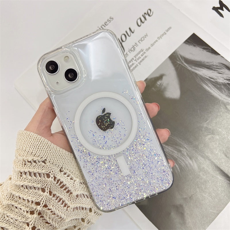 INS fashion Shiny Magnetic Wireless Charging Phone Case Transparent Soft phone case for iphone 14
