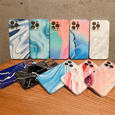 New Arrival Glittecartoone Phone Case Wwaterproofgradient Phone Marble Case Pro Max Soft TPU 13 14 Flat for Iphone 11 12 PC ITOP