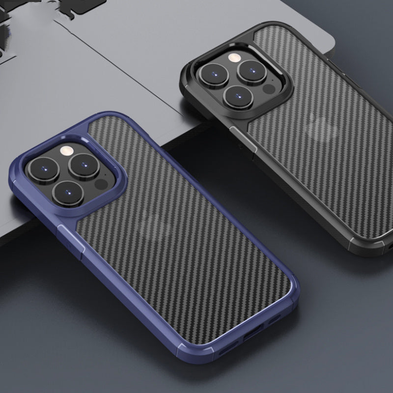 In Stock  Cover Phone Case for iPhone ATB Warrior Series Semi-Permeable Carbon Fiber Pattern Phone Case