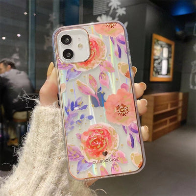 2023 New Arriving Imd Flowers Phone Case For Iphone 14 13 12 11 Flower Painting Dazzling Imd Phone Case