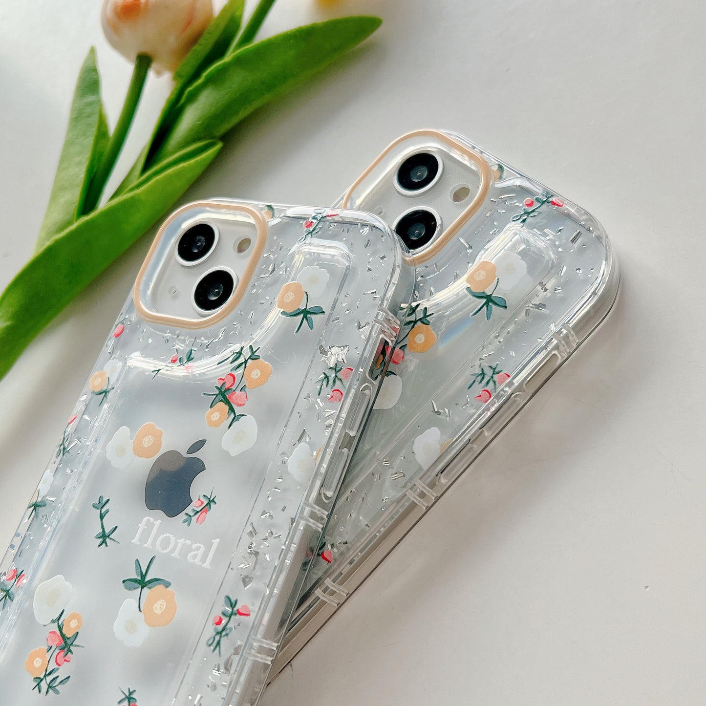 Ready To Ship Epoxy Frame Yellow Floral Clear Soft TPU Cover Phone Case For Iphone 12 Pro Max 13 Pro Max 14 Pro
