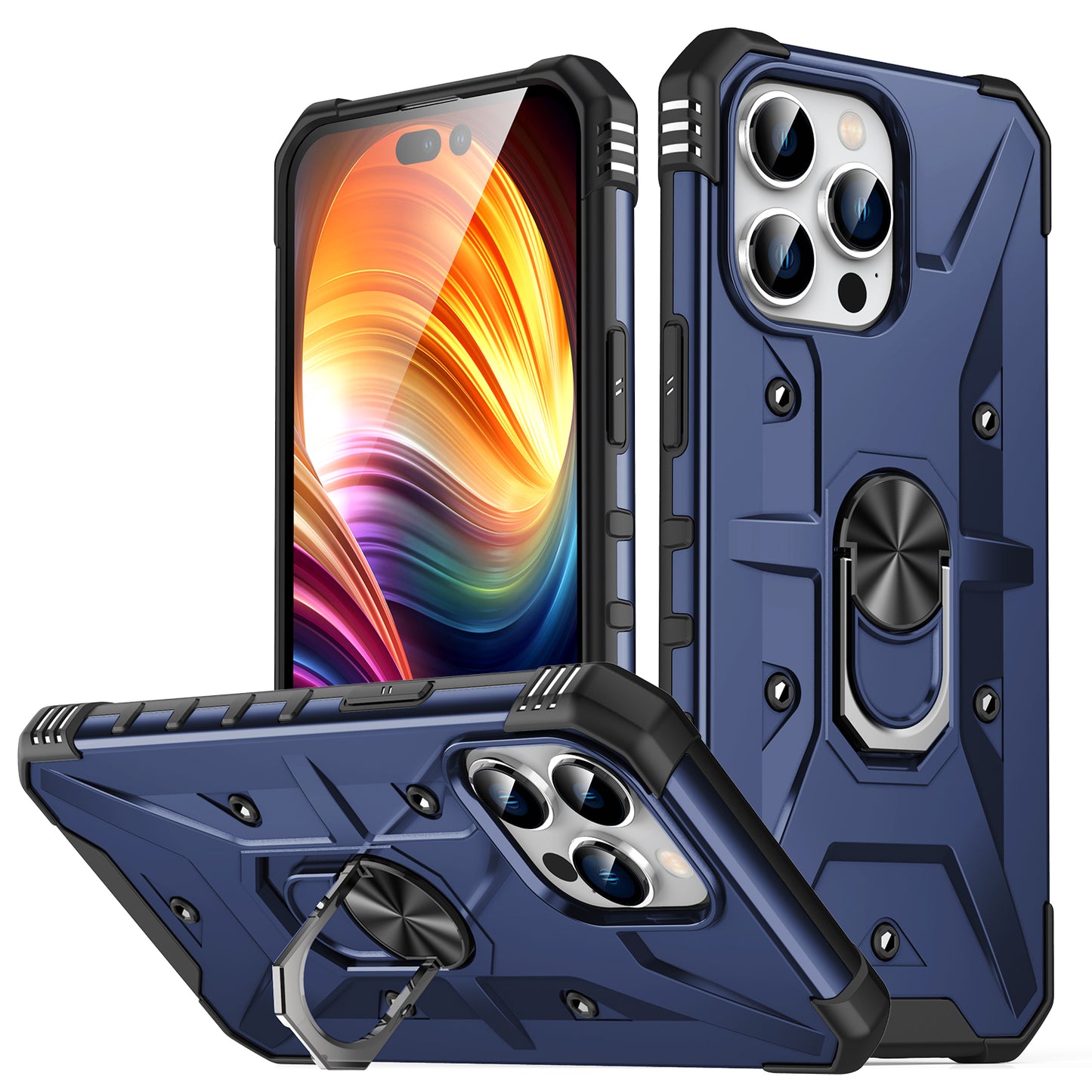 high quality 2in1 bumper heavy duty full protection military phone case for iphone 11 with ratative ring holder