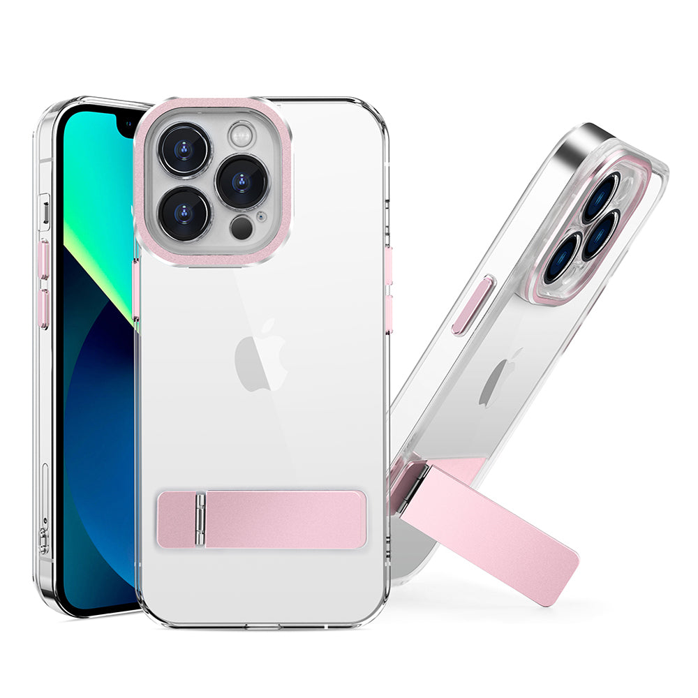 Clear Transparent Metal Bracket Holder Stand Wireless Charging Magnetic Phone Case For Iphone 13 14 Pro Max