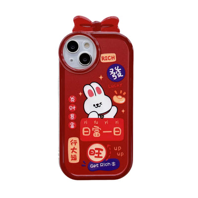 New Design Red Solid color phone case Rabbit Cute Shockproof Rich Silicone Phone Case for iphone 14